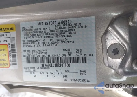 2019 Ford Fusion Hybrid Se from USA, damaged, VIN 3FA6P0LU3KR101160